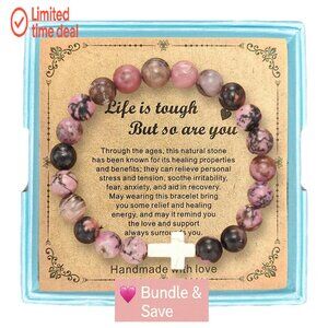 Adjustable Stretch Breast Cancer Awareness Bracelet, Inspirational Crystal Gift